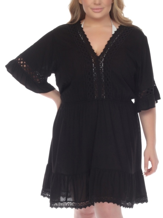 Raviya Other - Raviya Plus Size Lace-Inset Mini Cover-up Dress - Black